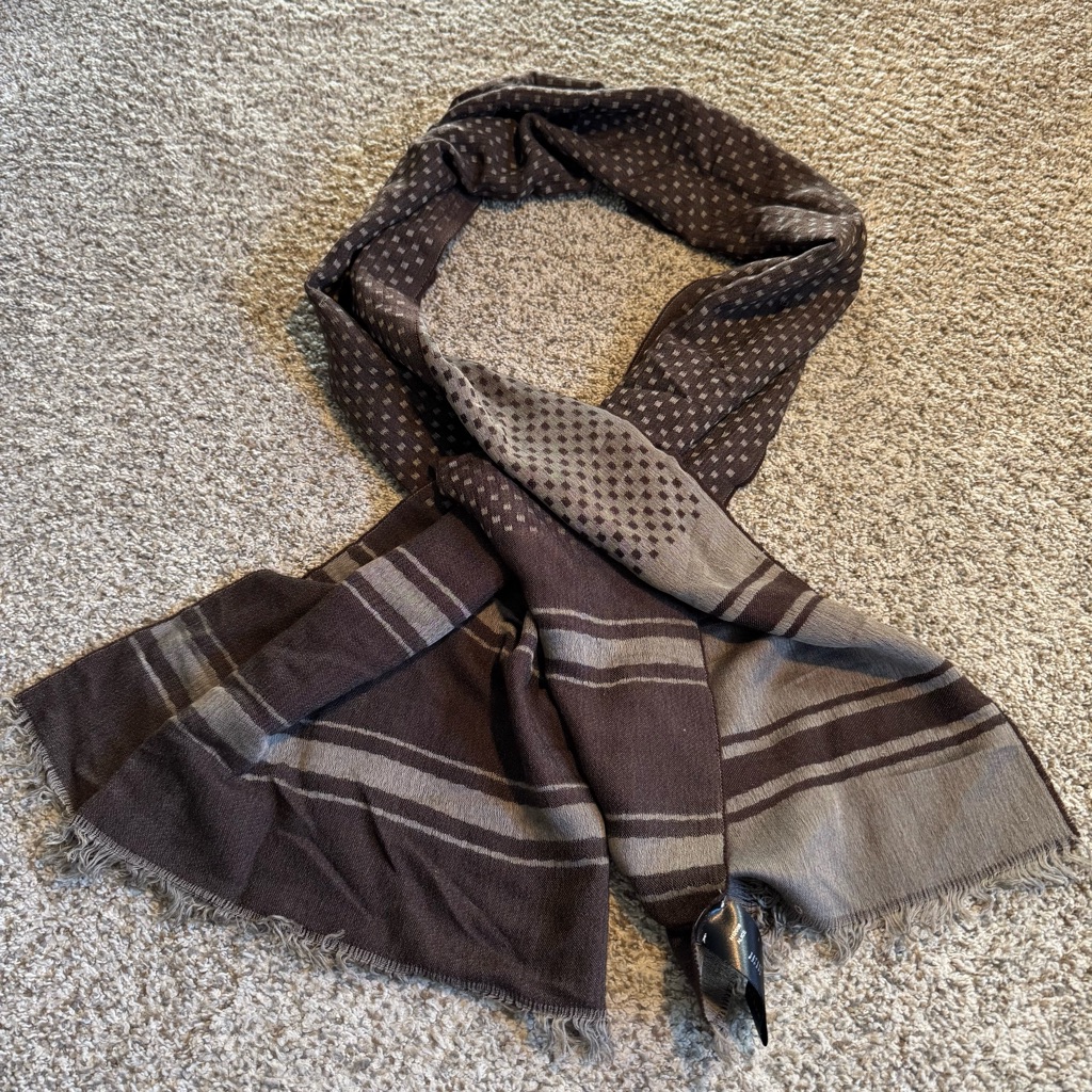 Anne Fontaine Alice Wool Brown And Gray Patterned Scarf